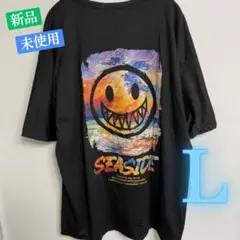 メンズ ニコちゃん オーバーサイズ Tシャツ ブラック