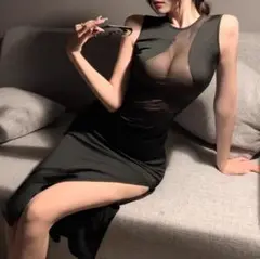 タイトワンピース❥ディープスリット❥セクシーコスチューム❥透け感❥キャバドレス❥