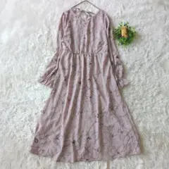 Lutique ロングワンピース 長袖 花柄　総柄　くすみピンク　大人上品　М