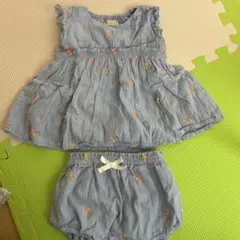 petit main 水色さくらんぼ柄セットアップ