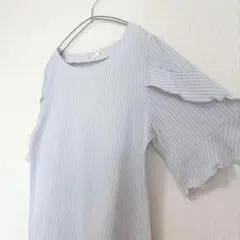 イッツデモ　袖フリル半袖カットソー　Tシャツ　ストライプ　38 ワールド