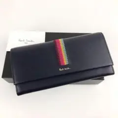 新品 Paul Smith ポールスミス マルチカラーネイビーレザー長財布