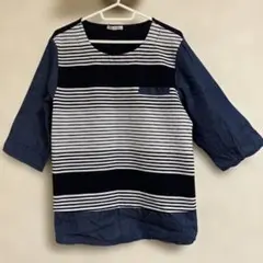 美品Hush Puppies 七分袖　トップス　サイズL 紺白