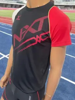 MIZUNO ミズノN-XT Tシャツ メンズL 黒×赤×白 Mサイズの方でも！