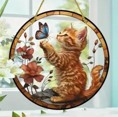 猫さんと蝶々　アクリル看板273　インテリア雑貨　愛猫家　サンキャッチャー