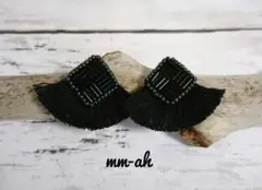 再販♡12 モード刺繍フリンジピアス♯BLACK