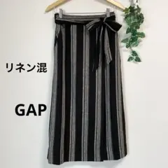 GAP＊リネン混 巻きスカート アジアン 麻 ロングスカート 黒