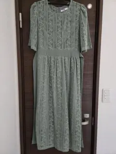 ミントグリーン レース 半袖ロングワンピース
