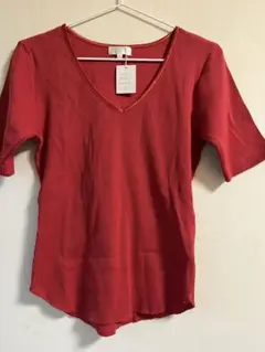 ⭐️新品　リブ編み 赤 Vネック Tシャツ Mサイズ