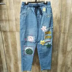 ニコちゃん刺繍パッチワークデニムパンツ