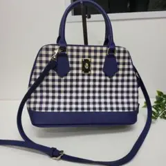 サマンサタバサ ネイビー チェック 2way ハンド ショルダーバッグ