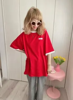 新品未使用❁ しまむら みきっぺコラボ フードリンガーTシャツ L レッド