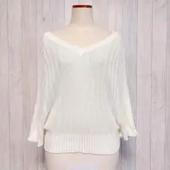 タグ付き【Glammynet】綿ニットトップス Vネック シンプル 無地 M