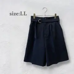 キュロットパンツ　ハーフパンツ　美品　ベルテッド　綺麗め　ネイビー　大きいサイズ