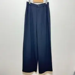 イシエラ ワイドパンツ スラックス 股上深め オフィス ダークネイビー