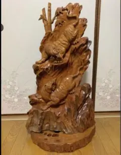 木製彫刻 虎　鷹アンティーク　天然木　置物 衝立 縁起物 木彫り 虎 鷹アンティーク大型一刀彫 一枚板 天然木 置物 衝立