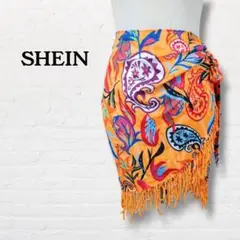 シーイン SHEIN☆ラップスカート 総柄【S】オレンジ