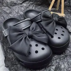 リボン ジビッツ ブラック 2個セット クロックス カスタム パーツ 大人可愛い