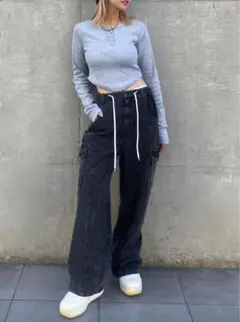 アニエンドWaist rope cargo denim（BLACK）