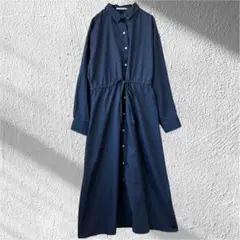 レルビエ 長袖シャツワンピース F ロングシャツワンピ ウエストリボン 切り替え