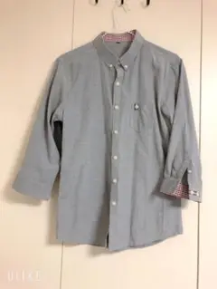 メンズ　夏服　グレー 七分袖 ボタンダウンシャツ　おしゃれ着