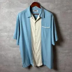 EAGLE DRY GOODS シルクシャツ バイカラー 開襟 半袖 M 水色