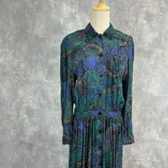 ペイズリー柄シャツワンピース　100%レーヨン　エキゾチック　レトロ古着