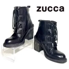 ZUCCA ズッカ 個性的 本革製レースアップブーツ 黒