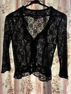 【美品】レースカーディガン★七分袖★黒★Ｍサイズ★レディース