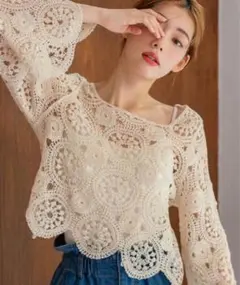 【極美品】fifth size M前後2wayかぎ針編み プルオーバー
