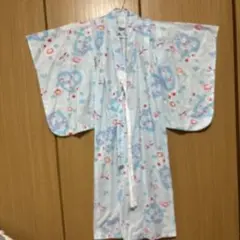 水色 花柄 着物 綿製