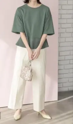 OPAQUE CLIP ストレッチワイドパンツ S-Lサイズ アイボリー