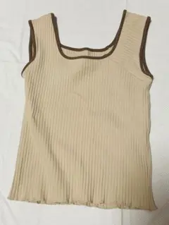 リブ編み ベージュ タンクトップ Mサイズ