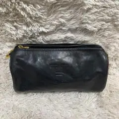 【美品】HIROFU ハンドバッグ Hロゴ 型押し イタリア製 レザー ブラック
