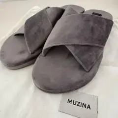 【未使用】MUZINA/ムジナ クロスフラットサンダル 38 グレー パイル地