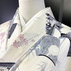 【春】15191t 着物 小紋 本と竹に花文様