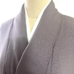 5k2138 着物　正絹　袷　色無地　一つ紋　グレー　地紋　無地　和装