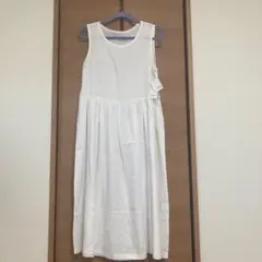 新品　麻100% ノースリーブロングワンピース ホワイト　白