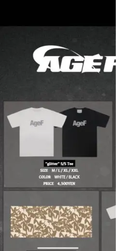 AgeF glitter S/S Tee ホワイト/ブラック