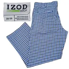 ゴルフパンツ メンズ【38×30】ブルーギンガムチェック 大きいサイズ IZOD