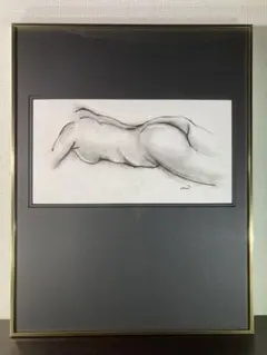 【真作保証】甲斐清子「裸婦」真筆デッサン 直筆サイン 額装 絵画