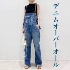新品 レディース オーバーオール カジュアル デニムサロペット ダメージ ブルー