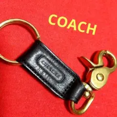 COACH ブラックレザー×メタル キーホルダー、美品