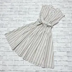 【エージーバイアクアガール】ストライプ柄シャツワンピース ウエストリボン フレア