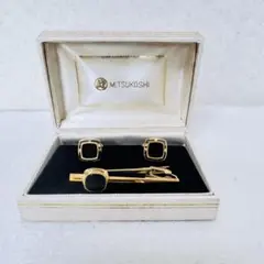 【極美品】銀座三越ゴールド ブラック　カフスボタン&ネクタイピン　専用箱付