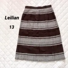 レリアン　プリーツスカート　ミモレ丈　ボーダー　茶系　13