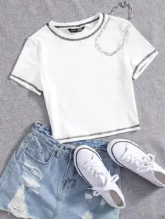 【SHEIN】ステッチトリム クロップシャツ 2枚セット