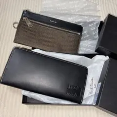 ポールスミス ステッチハイライト ラウンドジップ 長財布　ブラック