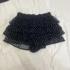 フリルデザイン ブラック・ホワイトドット キュロット M