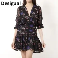 美品❤️Desigual デシグアルショートワンピース黒ブラック丸模様Sサイズ